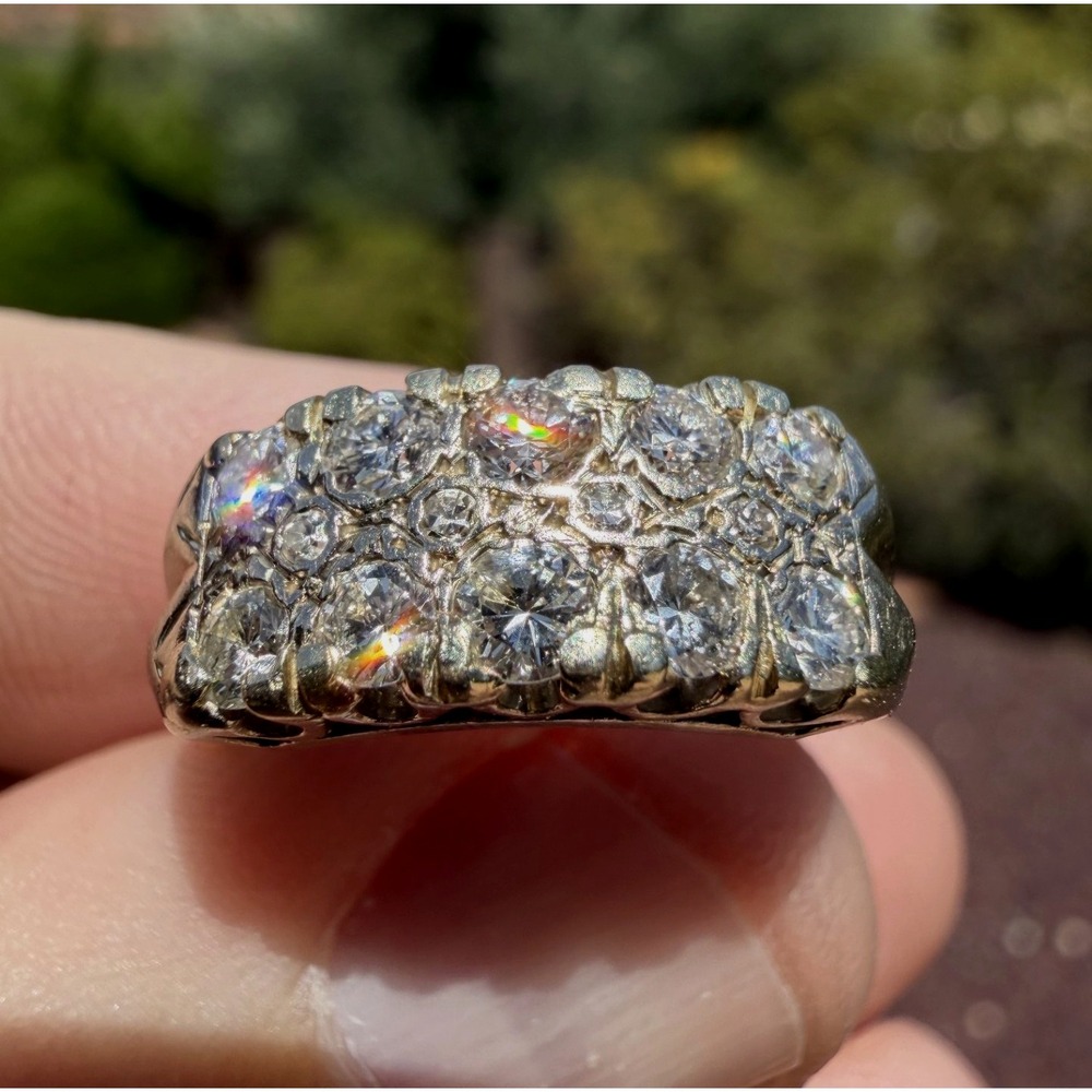 Vintage 14k Solid White Gold Cluster Rows Natural Diamond Ring - Size 6.75 4.13g - Picture 1 of 12